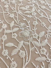 Dantela Ivory cu Model Floral, cu Margele si Paiete